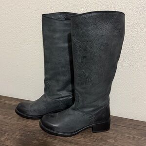 Frye Tall Pull On Pebbled Leather Boots Rounded Toe